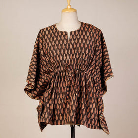 Brown Block Print Cotton Kalamkari Kaftan with Tie-Up Waist