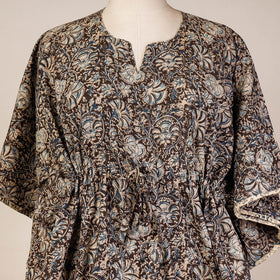 Brown Block Print Cotton Kalamkari Kaftan with Tie-Up Waist