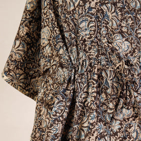 Brown Block Print Cotton Kalamkari Kaftan with Tie-Up Waist