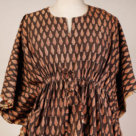 Brown Block Print Cotton Kalamkari Kaftan with Tie-Up Waist