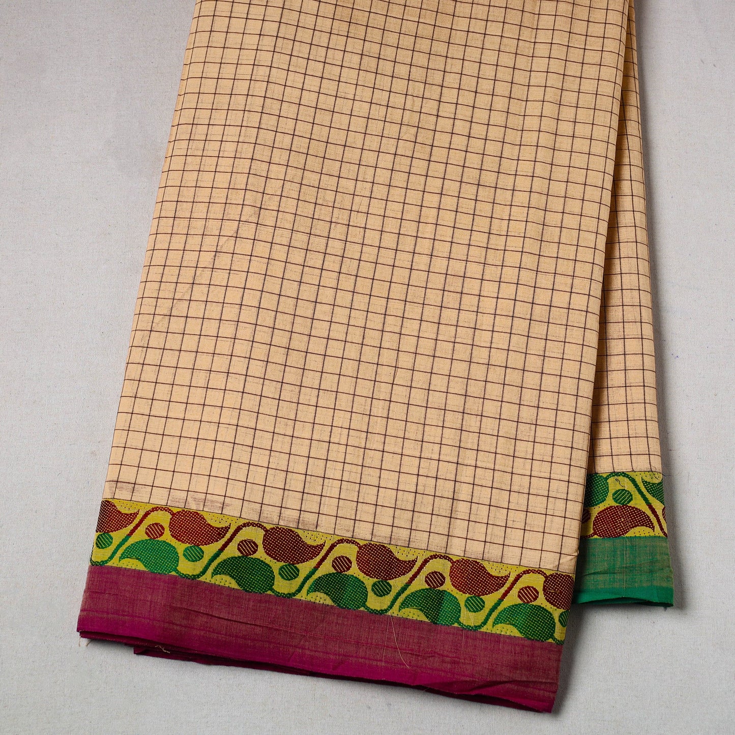  Brown Cotton Kanchipuram Fabric with Thread Border
