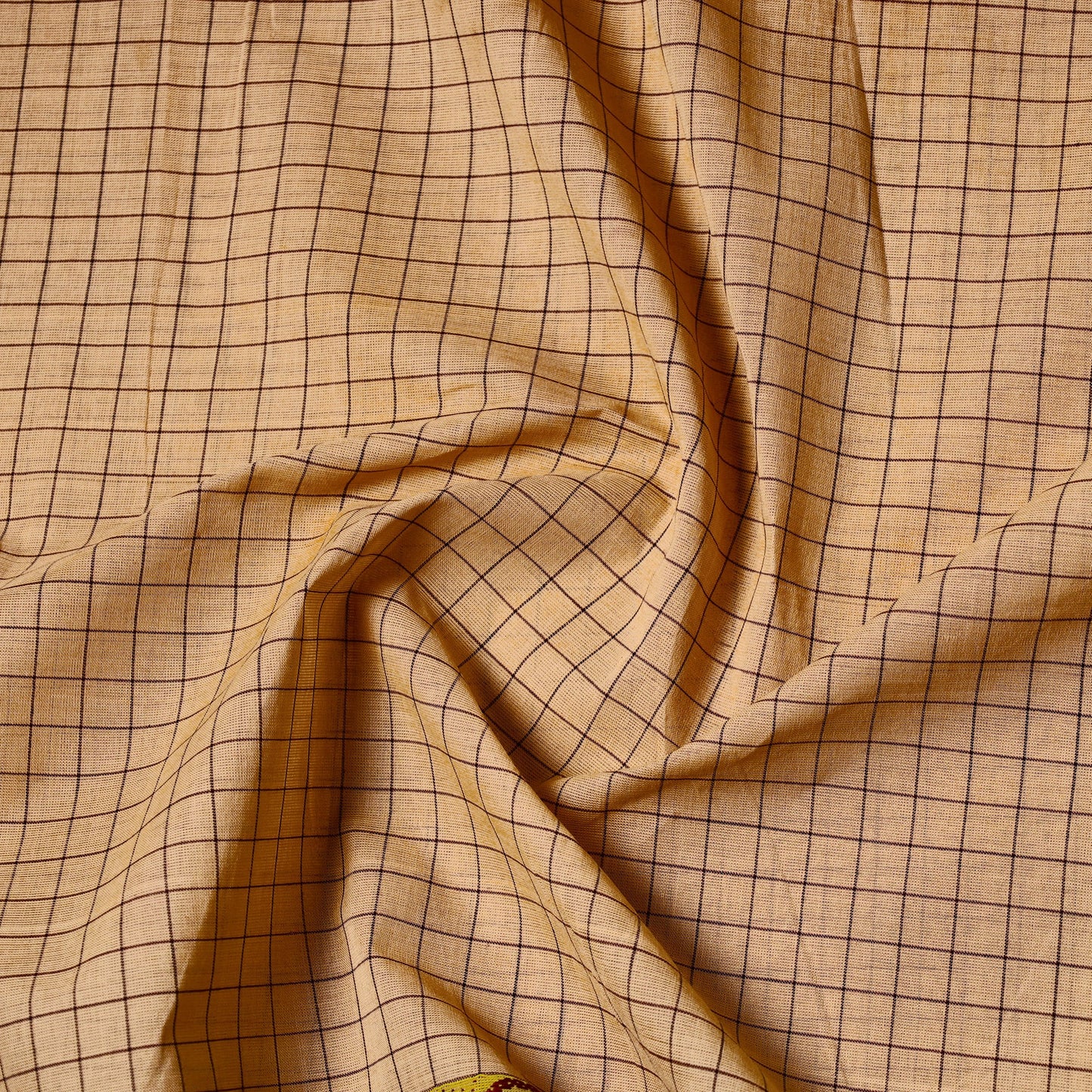  Brown Cotton Kanchipuram Fabric with Thread Border