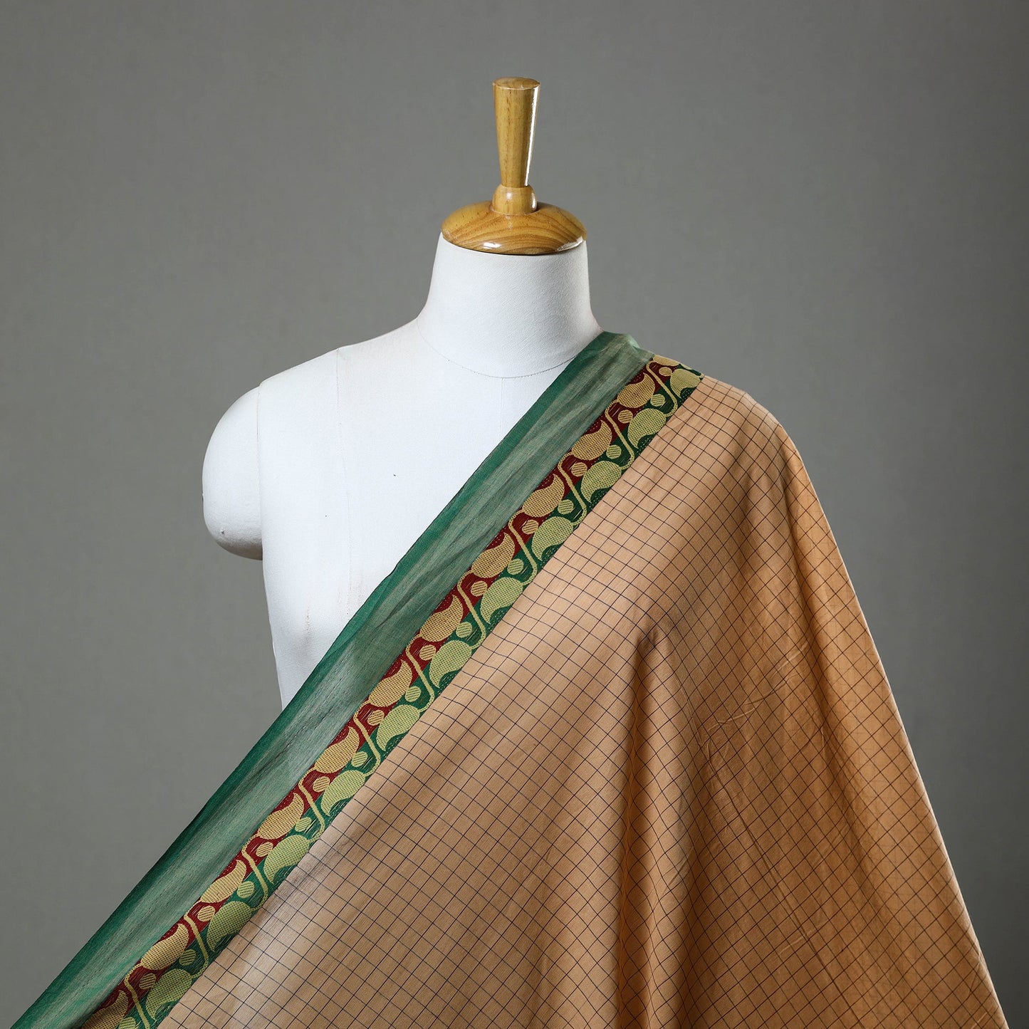  Brown Cotton Kanchipuram Fabric with Thread Border