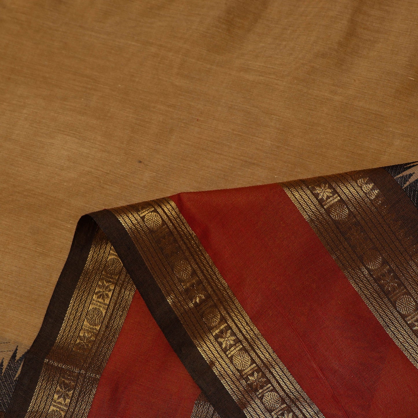  Brown Cotton Kanchipuram Fabric with Zari Border