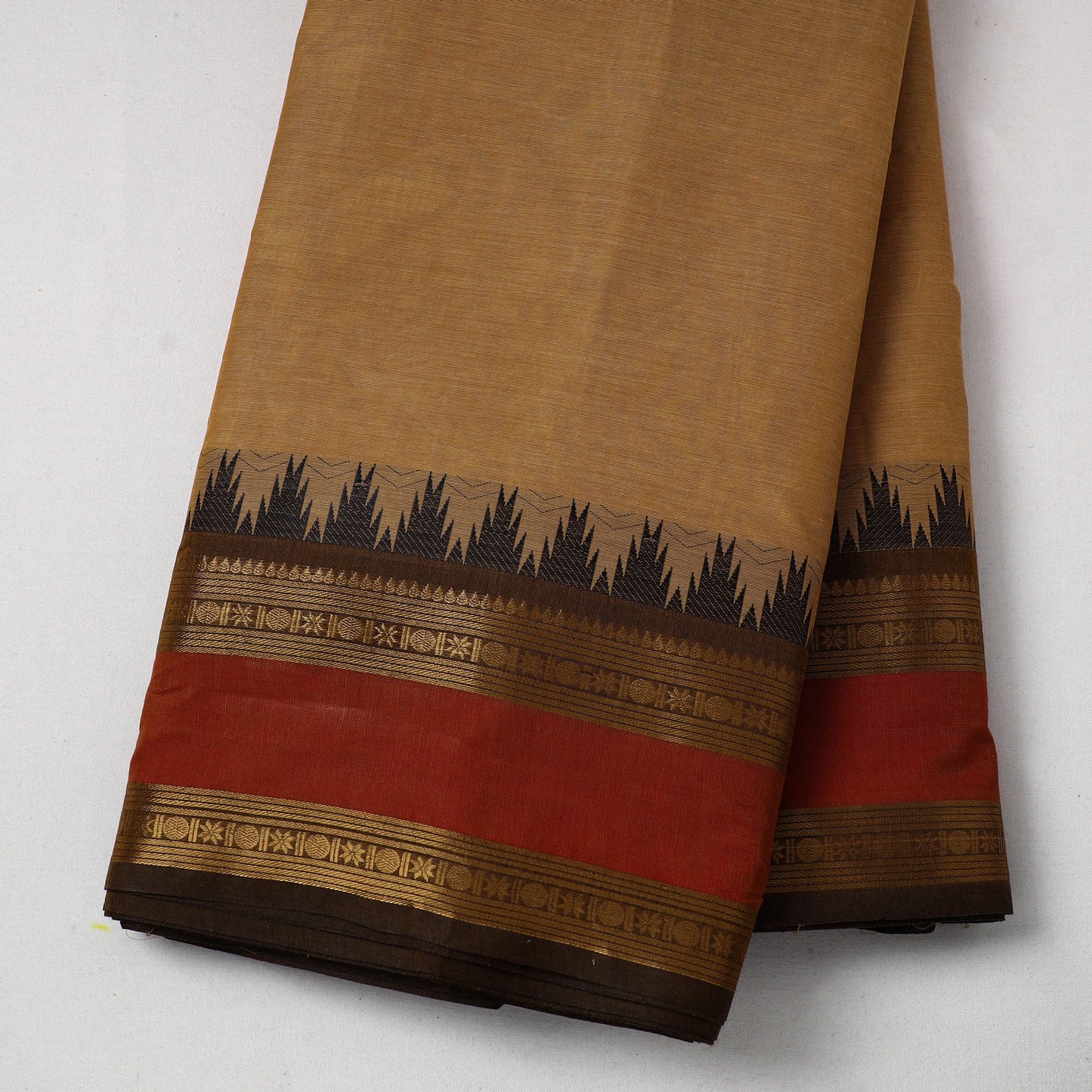  Brown Cotton Kanchipuram Fabric with Zari Border