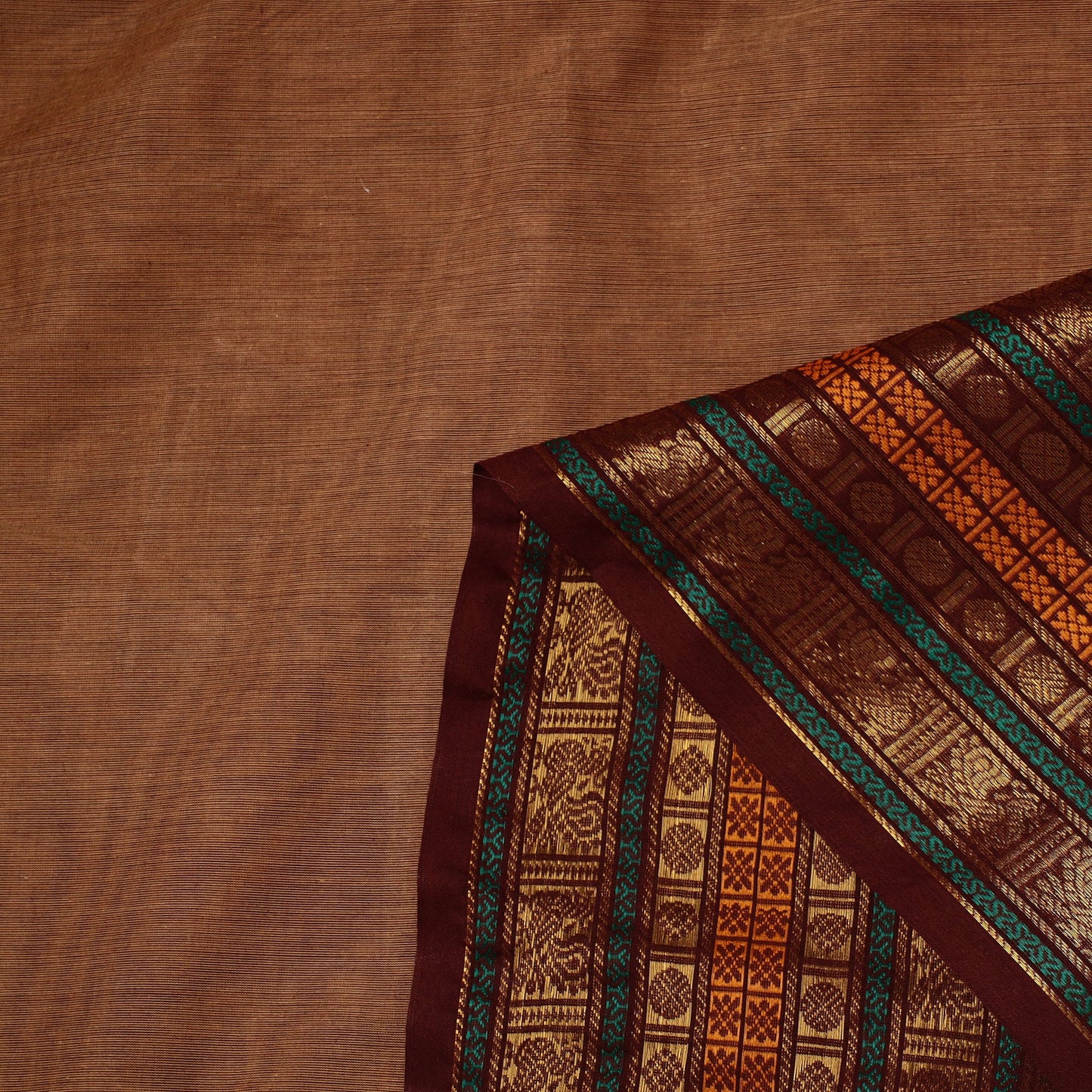  Brown Cotton Kanchipuram Fabric with Zari Border