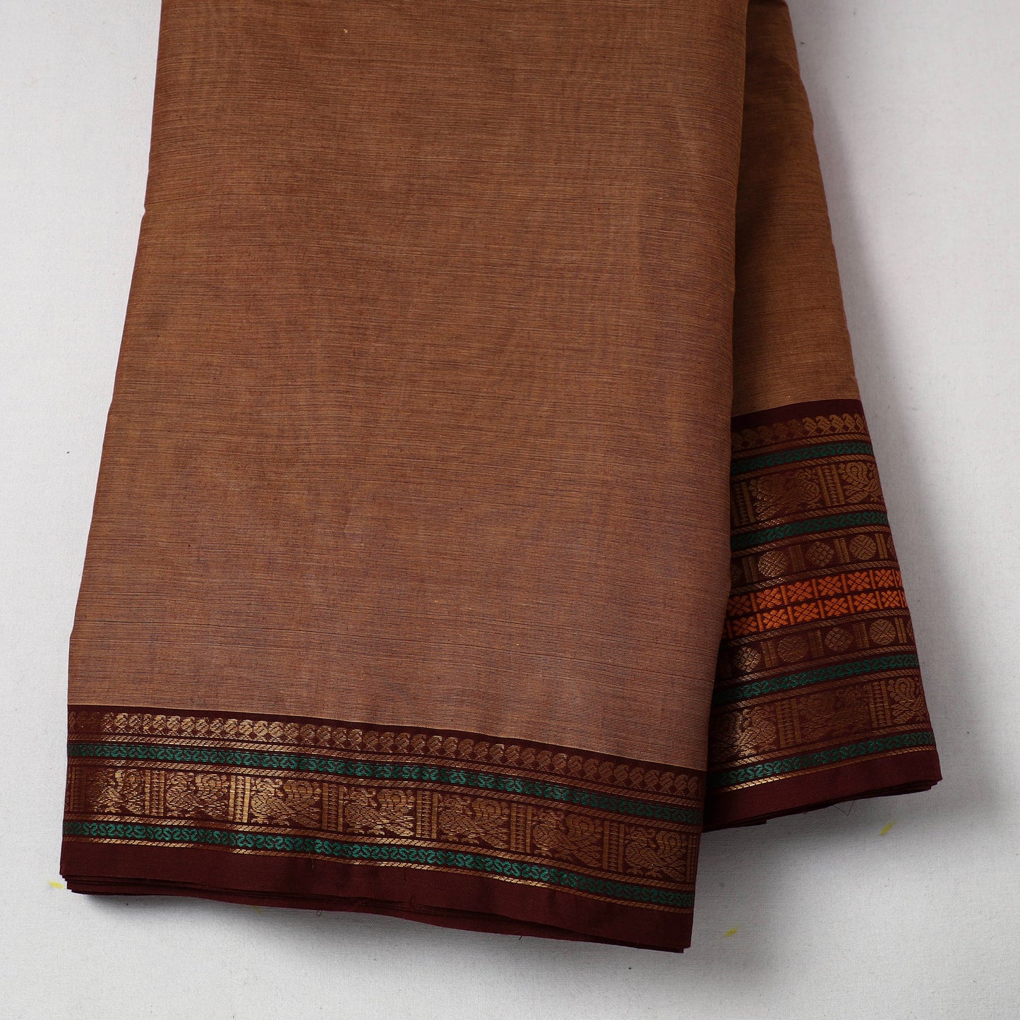 Brown Cotton Kanchipuram Fabric with Zari Border