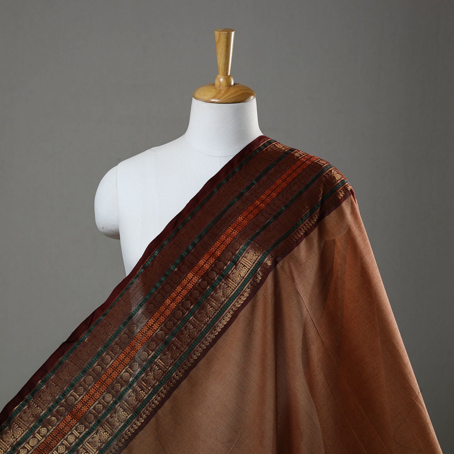  Brown Cotton Kanchipuram Fabric with Zari Border