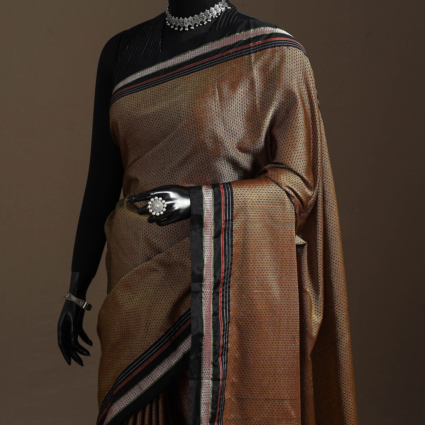 Cotton khun saree with chikki paras border 11 - handcrafted