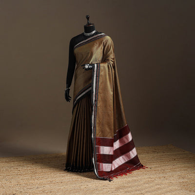 Cotton khun saree with chikki paras border 13 - handcrafted