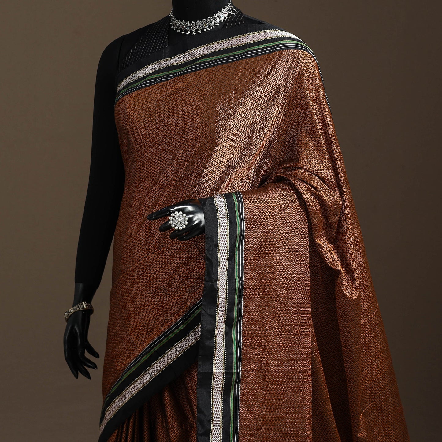 Cotton khun saree with chikki paras border 22 - handcrafted