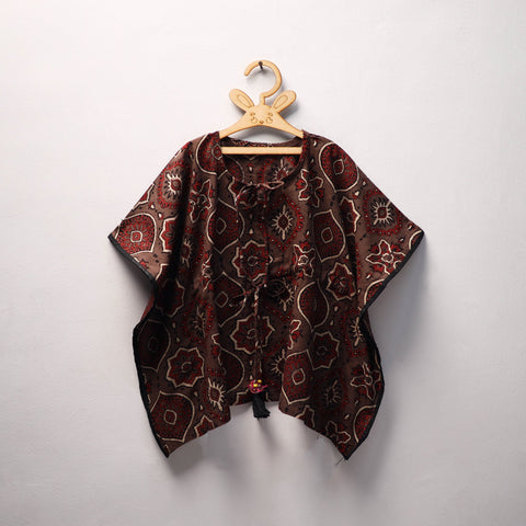 Brown Ajrakh Block Print Cotton Kids Kaftan (3-4 Years)