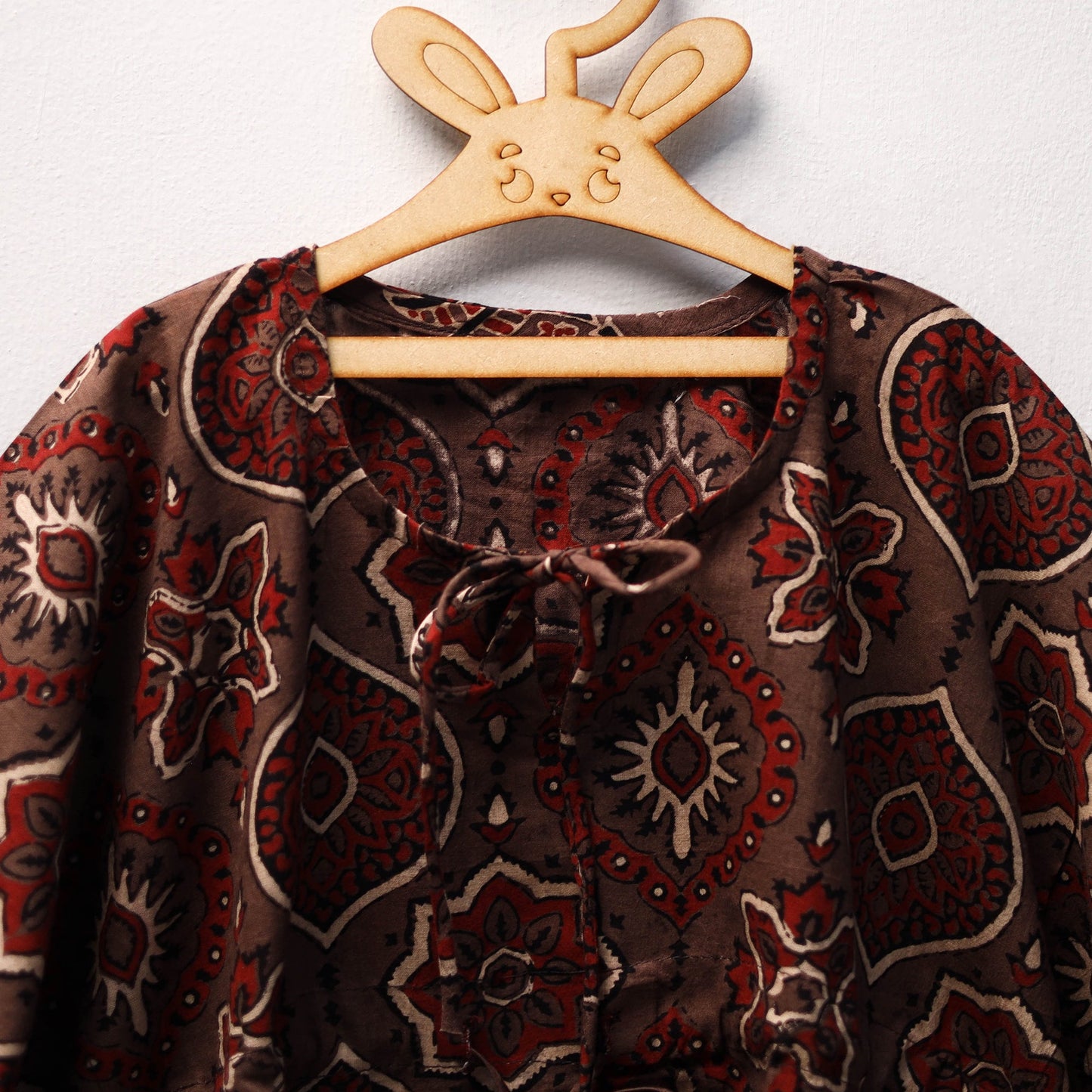 Brown Ajrakh Block Print Cotton Kids Kaftan (3-4 Years)