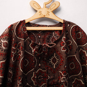 Brown Ajrakh Block Print Cotton Kids Kaftan (3-4 Years)