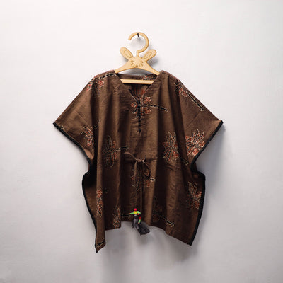 Brown Ajrakh Block Print Cotton Kids Kaftan (3-4 Years)
