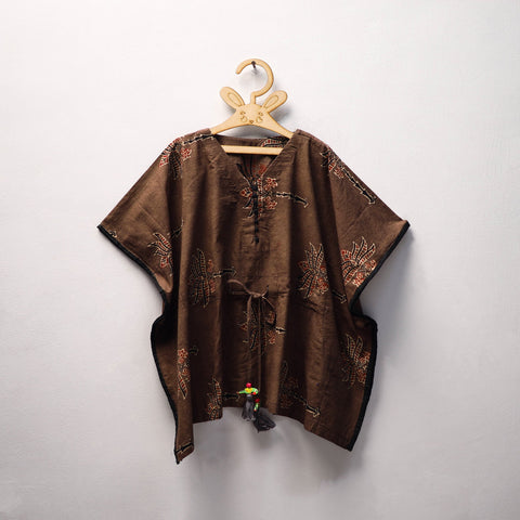 Brown Ajrakh Block Print Cotton Kids Kaftan (3-4 Years)