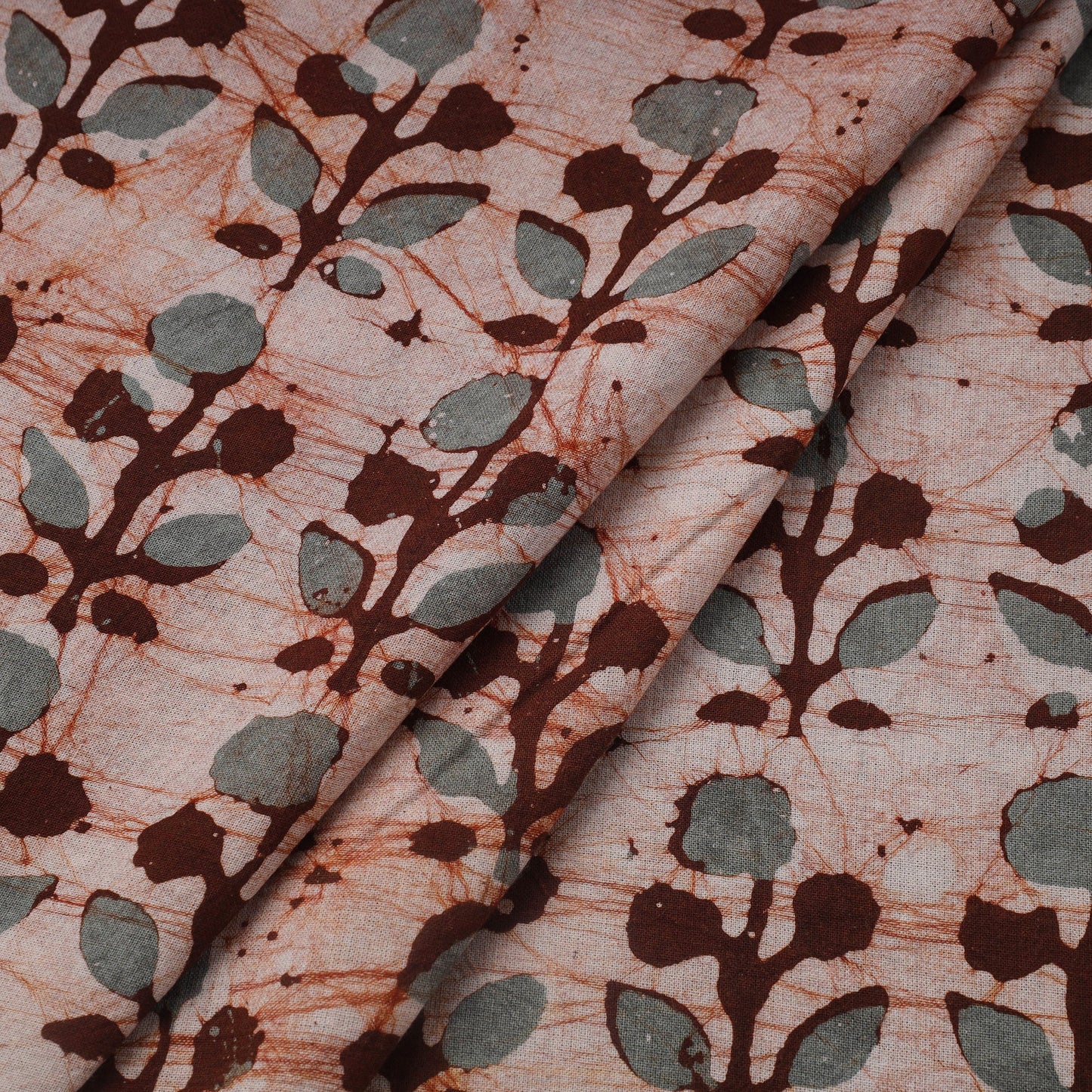 Brown Cotton Kutch Hand Batik Print Fabric