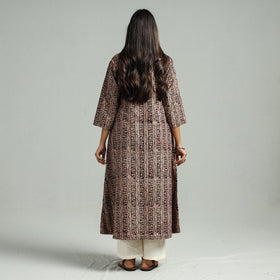 Brown Block Print Cotton A-Line Kalamkari Kurta