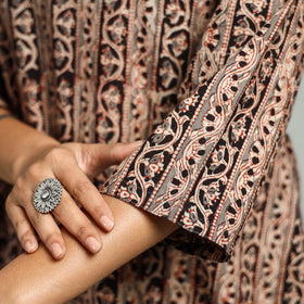 Brown Block Print Cotton A-Line Kalamkari Kurta