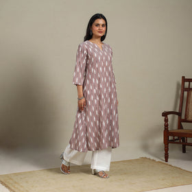 Brown - cotton a-line pochampally ikat kurta 14