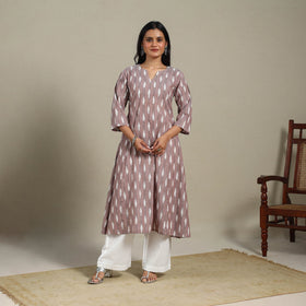 Brown - cotton a-line pochampally ikat kurta 14