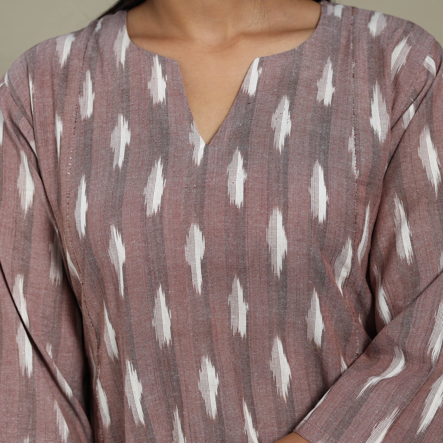 Brown - cotton a-line pochampally ikat kurta 14