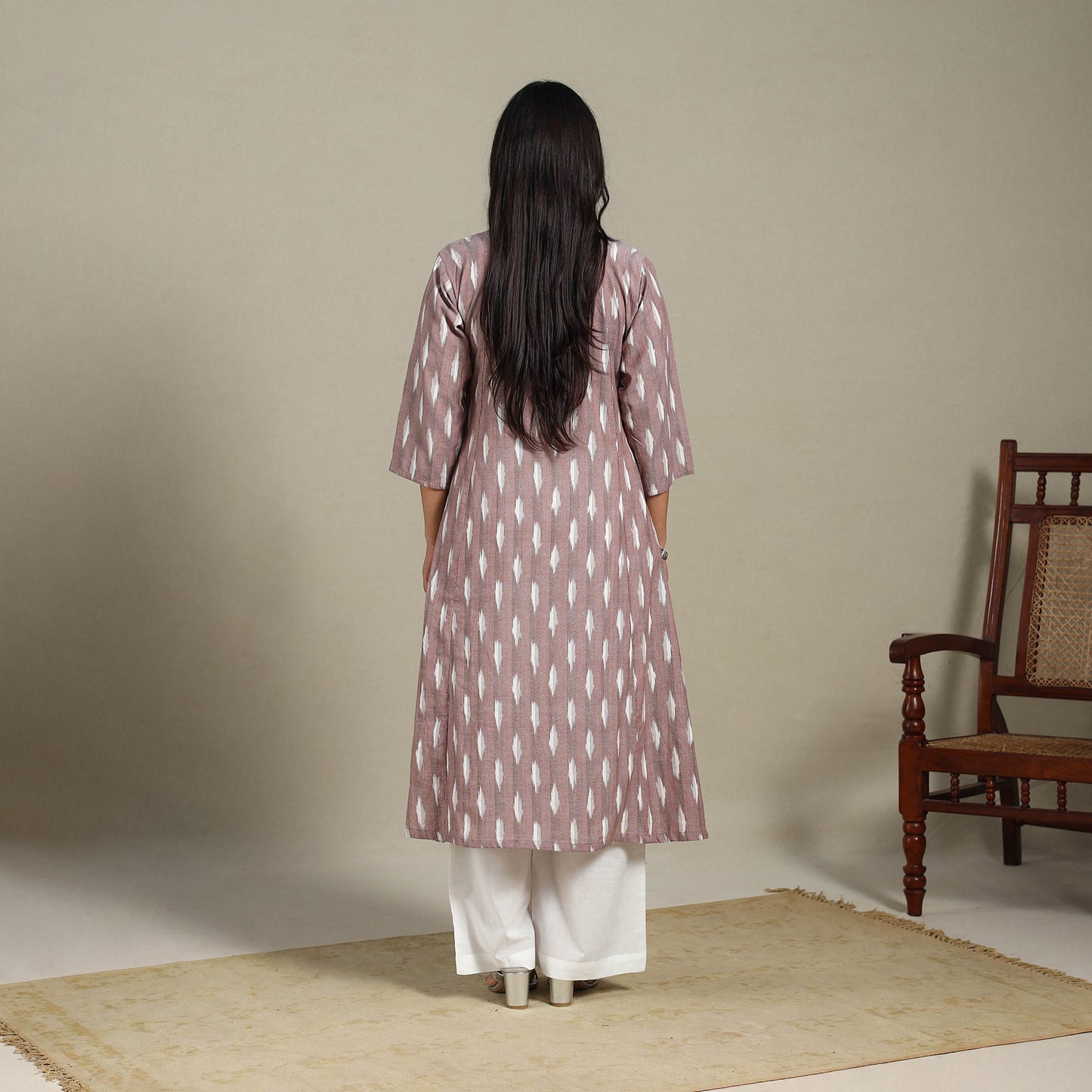 Brown - cotton a-line pochampally ikat kurta 14