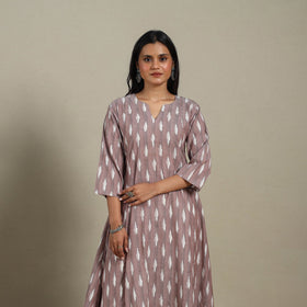 Brown - cotton a-line pochampally ikat kurta 14