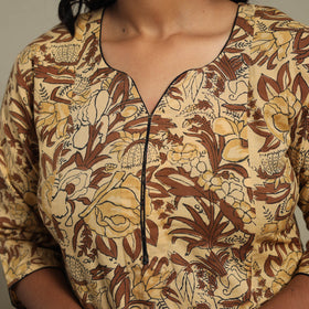 Brown Block Print Cotton A-Line Sanganeri Kurta
