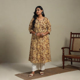 Brown Block Print Cotton A-Line Sanganeri Kurta