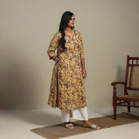 Brown Block Print Cotton A-Line Sanganeri Kurta