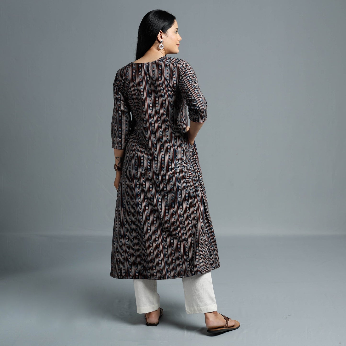  Ajrakh Block Printed Cotton Long Kurta for Women