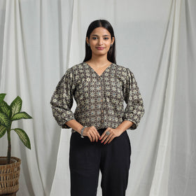 Brown Block Print Cotton Natural Dyed Ajrakh Crop Top