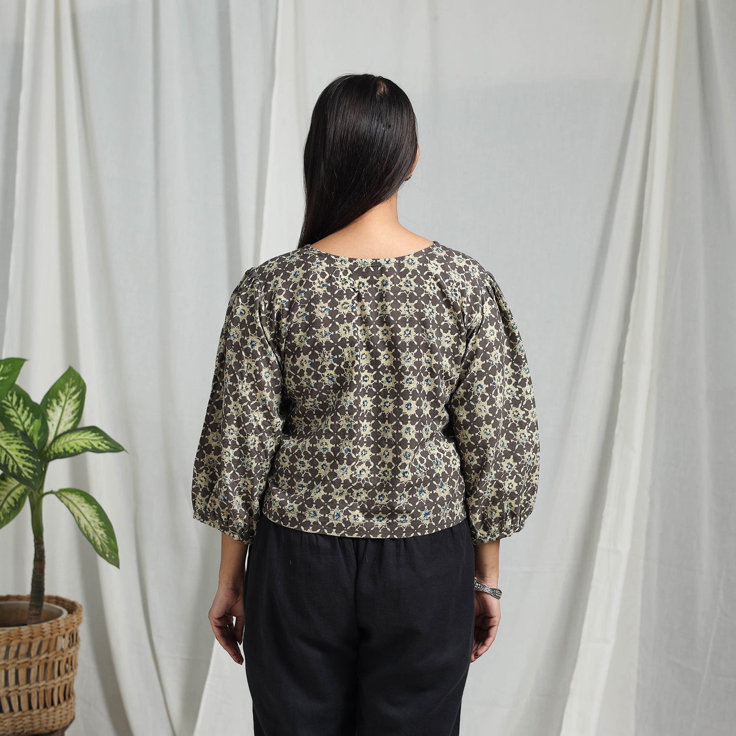 Brown Block Print Cotton Natural Dyed Ajrakh Crop Top