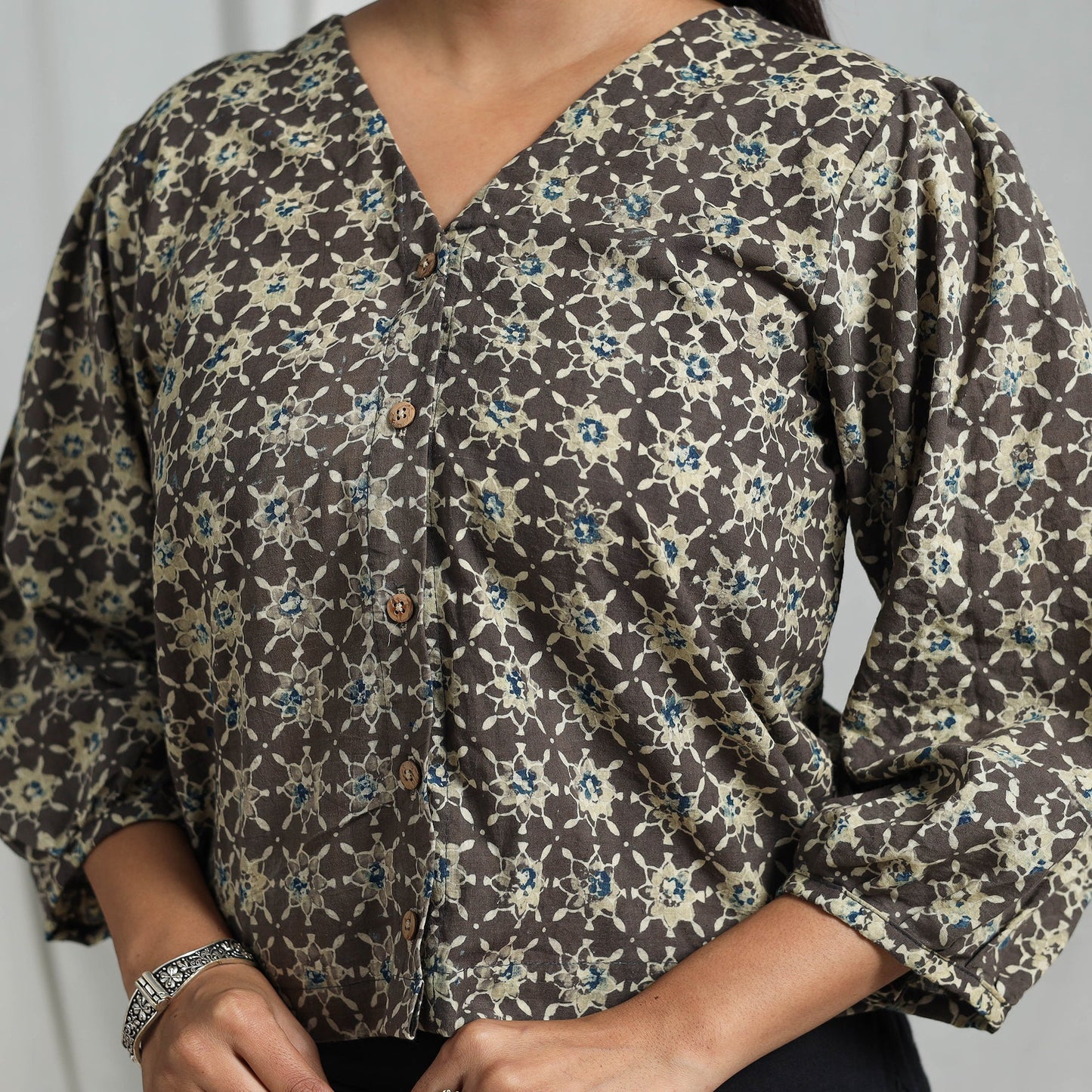 Brown Block Print Cotton Natural Dyed Ajrakh Crop Top