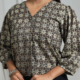 Brown Block Print Cotton Natural Dyed Ajrakh Crop Top