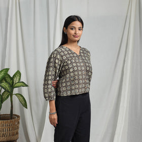Brown Block Print Cotton Natural Dyed Ajrakh Crop Top