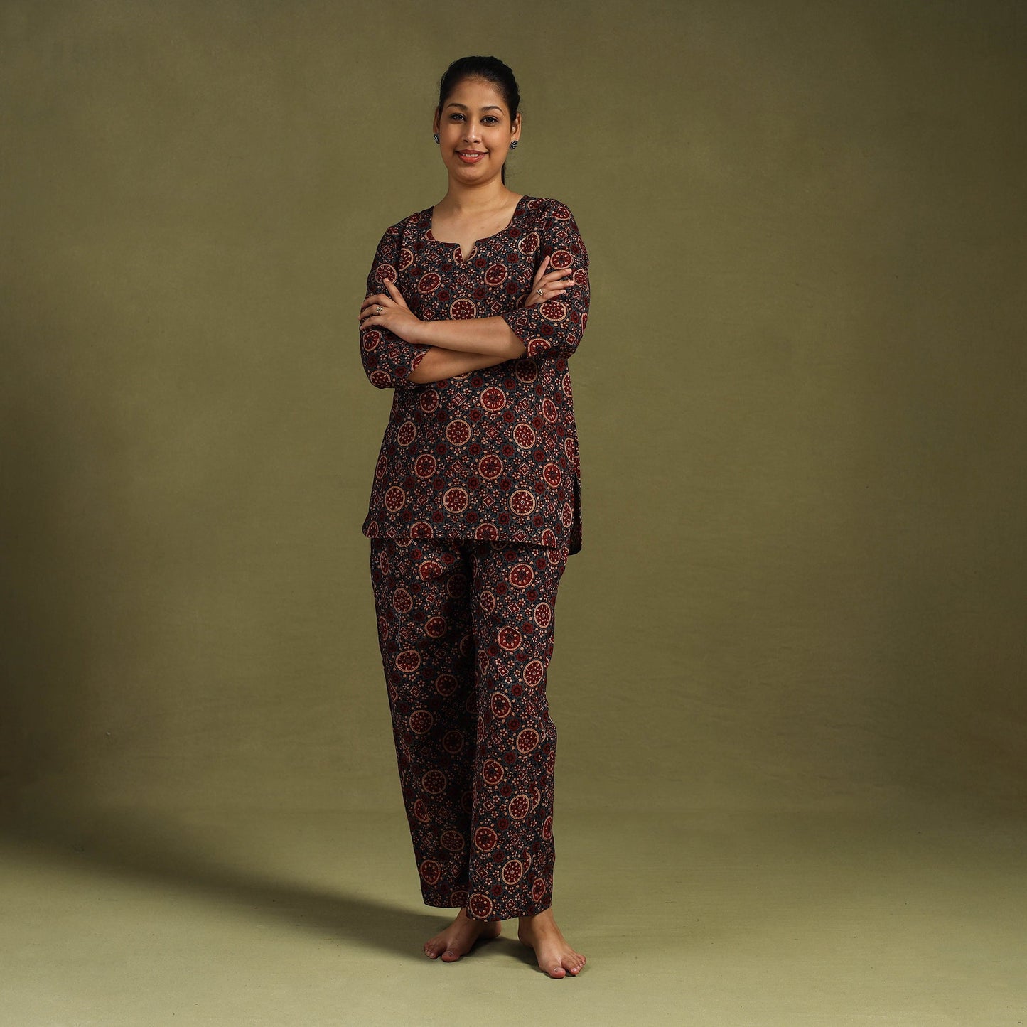  Cotton Ajrakh Block Print Night Suit Set