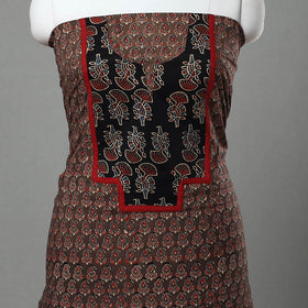 Brown Ajrakh Print Cotton Patchwork Kurta Material (3m)