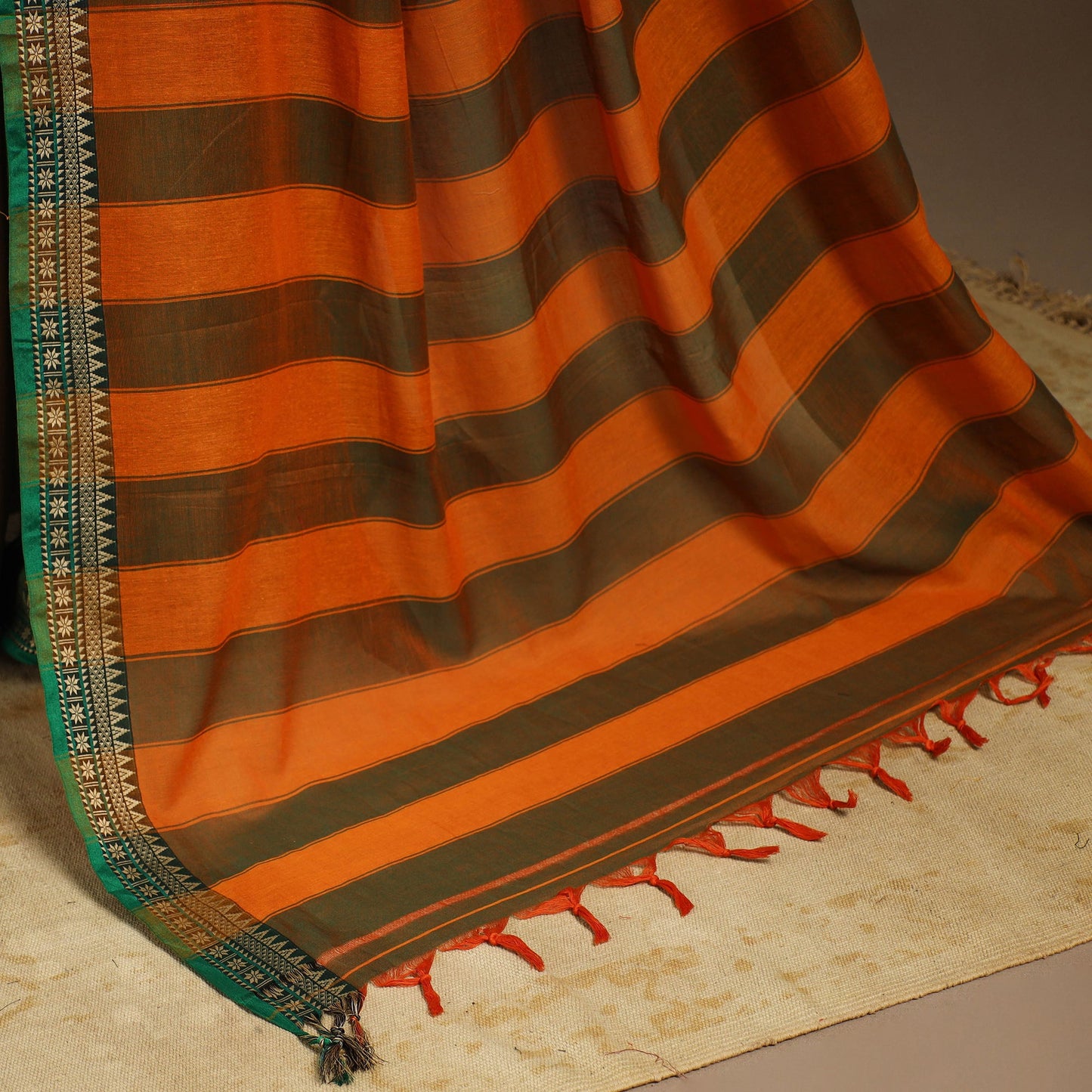 Brown - cotton plain saree with thread border 11