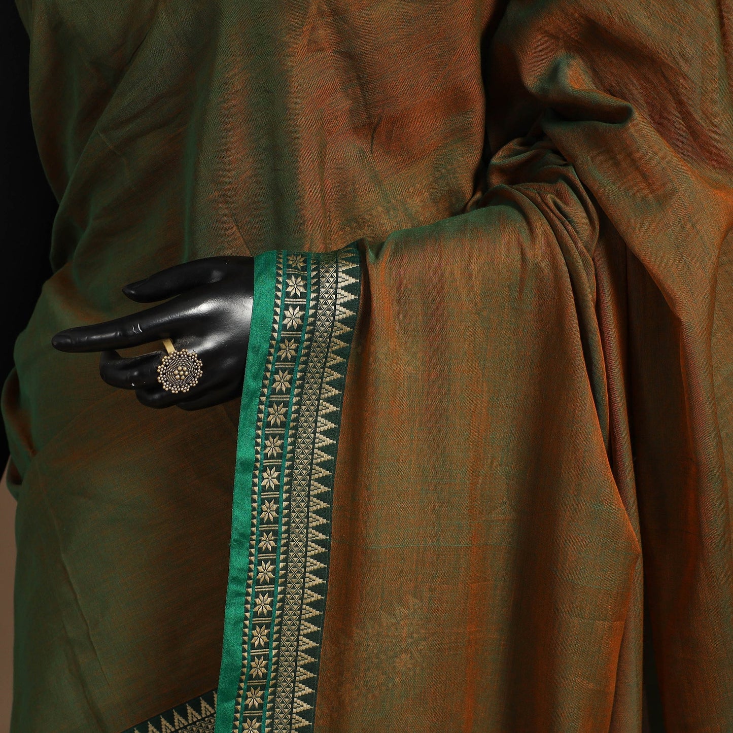 Brown - cotton plain saree with thread border 11