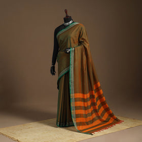 Brown - cotton plain saree with thread border 11