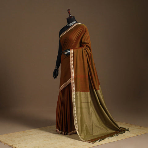 Brown - cotton plain saree with thread border 19