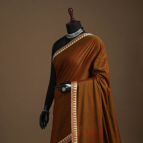 Brown - cotton plain saree with thread border 19
