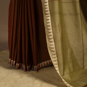 Brown - cotton plain saree with thread border 19