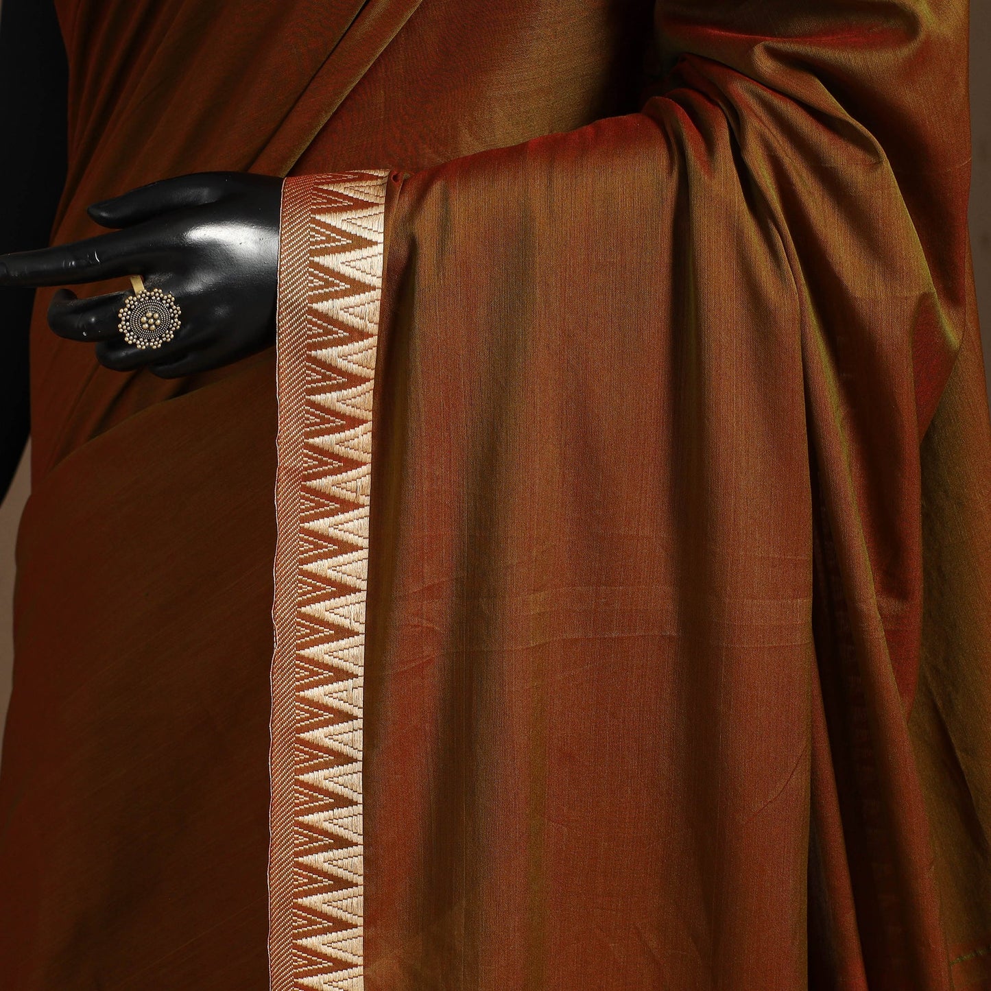 Brown - cotton plain saree with thread border 19