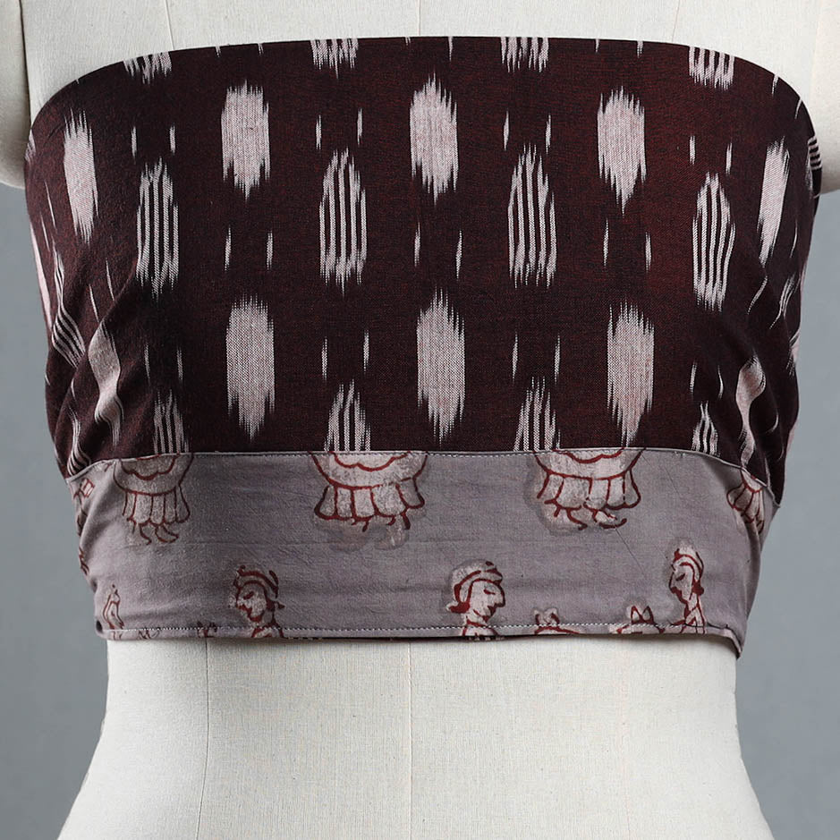 Brown - cotton pochampally ikat blouse piece 54
