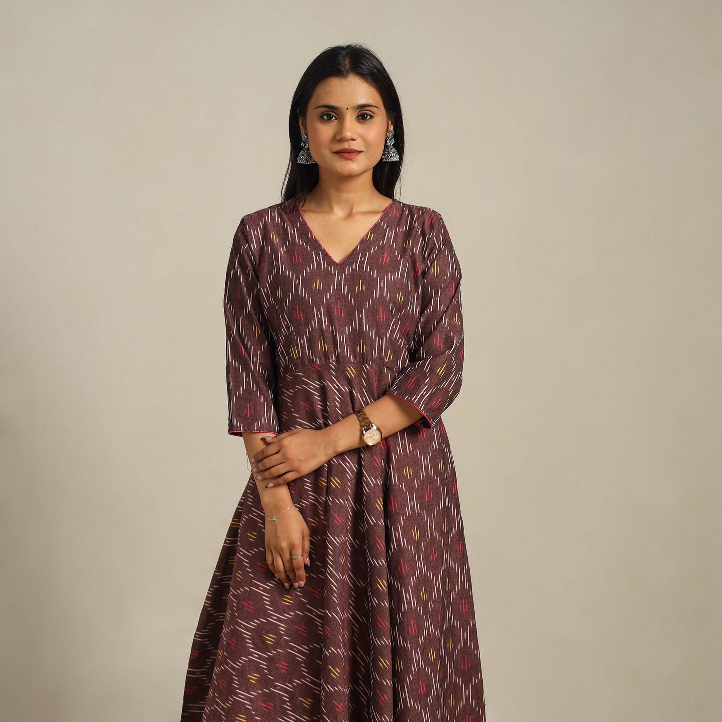 Brown Cotton Pochampally Ikat Kurta Set (Set of 2)