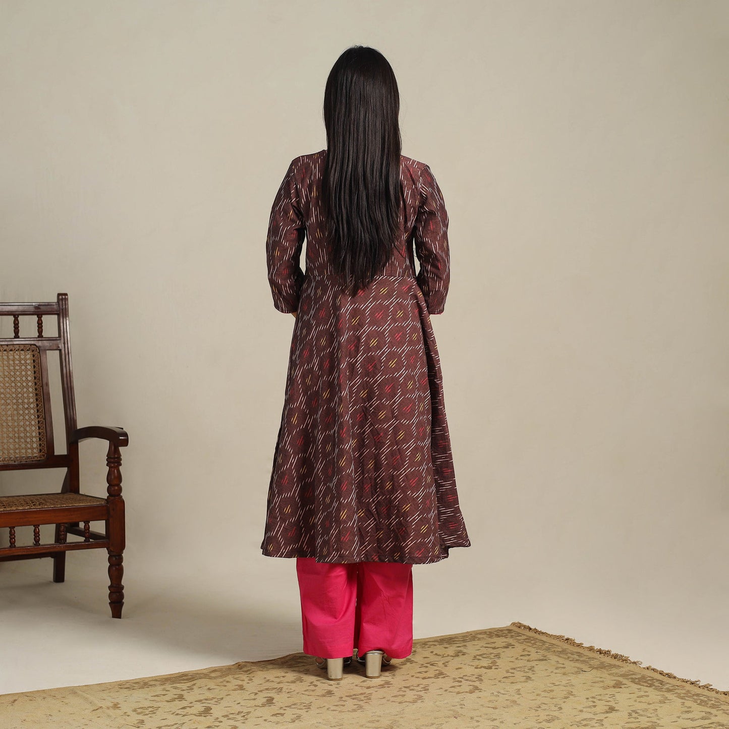 Brown Cotton Pochampally Ikat Kurta Set (Set of 2)