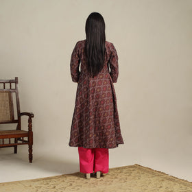 Brown Cotton Pochampally Ikat Kurta Set (Set of 2)